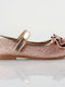 Kids Leather Ballerinas with Hoop & Loop Closure Gold
