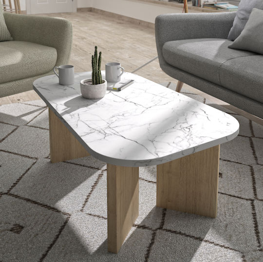 Οβάλ Κεντρικό Τραπεζάκι Quartz Natural Chestnut / Marble Μ105xΠ58xΥ39εκ.