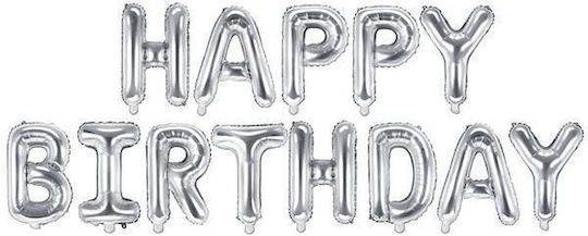 Ασημί “happy Birthday” Foil Μπαλόνια 14″ 13 Τεμ