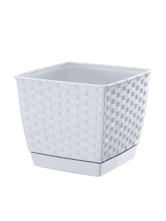 Prosperplast Ratolla Blumentopf Rattan Weiß