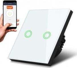 Maclean Energy Επιτοίχιος Διακόπτης Τοίχου Αφής Wi-Fi Διπλός Λευκός