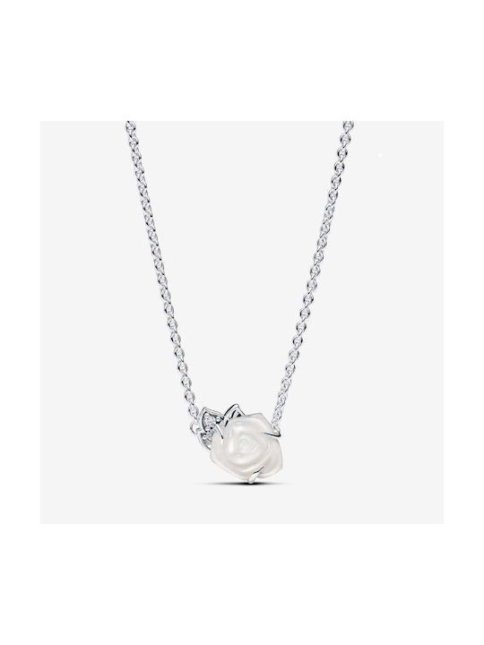 Pandora Halskette mit Design Blume aus Silber mit Perlen & Zirkonia