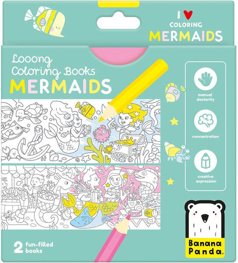 Banana Panda Looong Coloring Fun-filled Books Book Accordion Panoramic Coloring Pictures 2 Pieces Mermaids