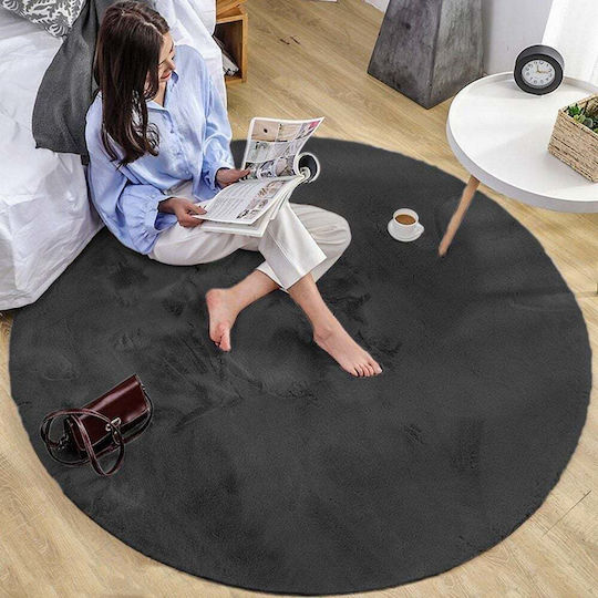 Strado Carpets Rutschfest Teppich Rund Synthetisch,Polyester/Cotton/Leather Grey