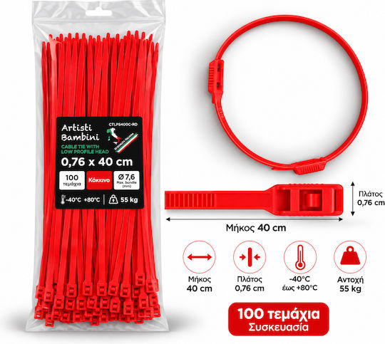 Artisti Bambini Kabelbinder 400mmx7.6mm in Rote Farbe 100Stk 0511