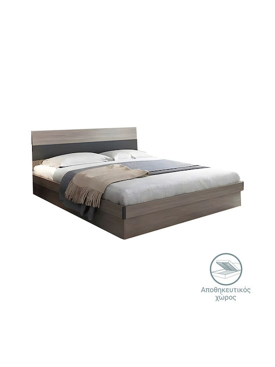 Daizy Κρεβάτι Διπλό Ξύλινο Ανοιχτό Καρυδί-γκρι με Αποθηκευτικό Χώρο & Τάβλες για Στρώμα 150x200cm
