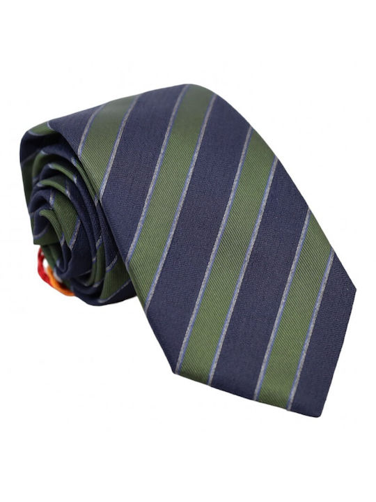 Silk Tie Blue Olive Grey Striped 7.5 Hm