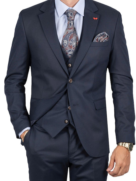 Cavalier Men's Suit with Vest Slim Fit BLUE