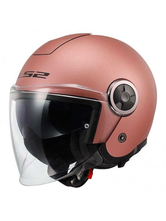 Casque Moto Jet LS2 Classy Solid Gold Pink – Taille S – Homologué ECE 22.06, Prêt Pour Bluetooth