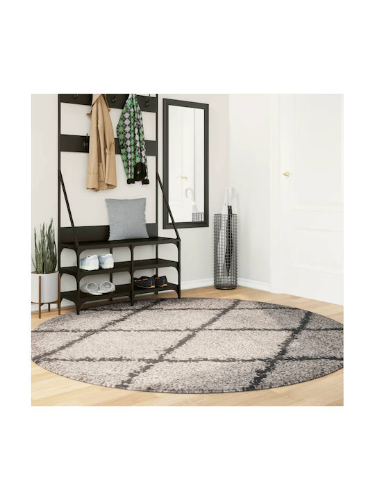 vidaXL Rug Round Shaggy Beige and charcoal