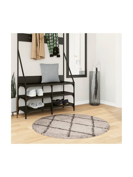 vidaXL Rug Round Shaggy Beige and charcoal