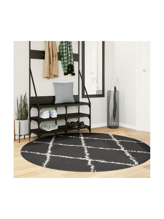 vidaXL Covor Rotund Shaggy Black and cream