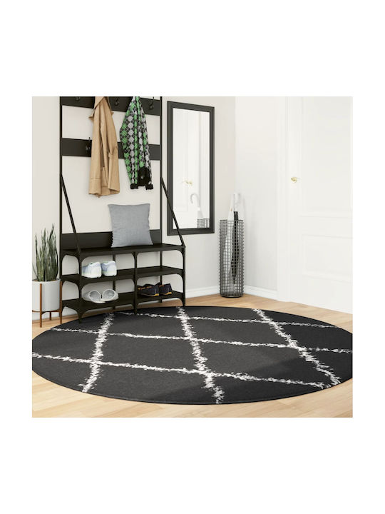 vidaXL Covor Rotund Shaggy Black and cream