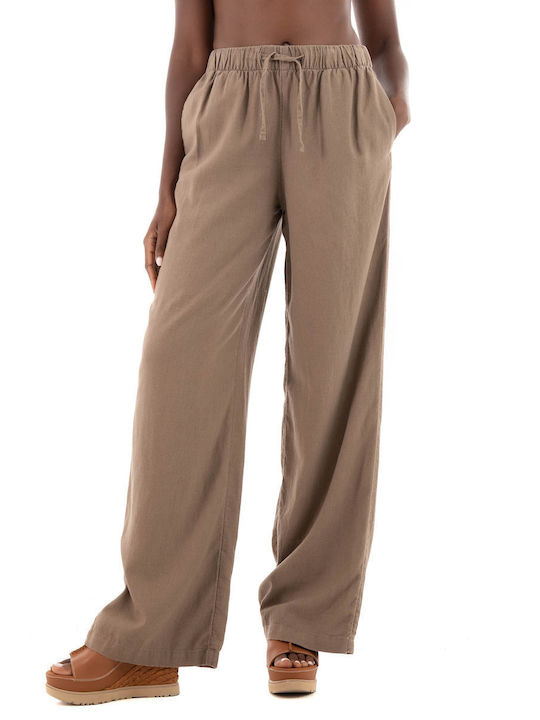 Only Women's Linen Trousers Light Brown