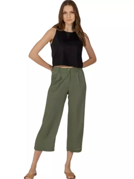 Aggel Women's Linen Trousers Khaki