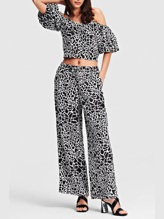 Karl Lagerfeld Women's Linen Trousers with Elastic White-black