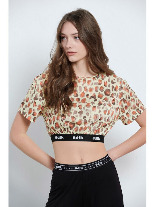 BodyTalk Дамско Crop Top Къс Ръкав Жълт