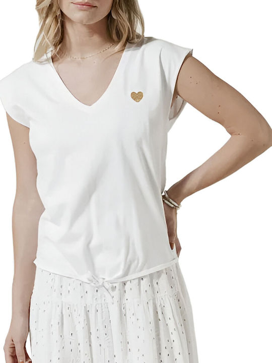 C'est Beau La Vie Γυναικείο T-shirt με V Λαιμόκοψη Λευκό