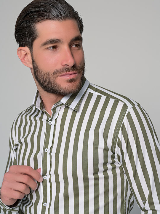 Ben Tailor Men's Shirt Long Sleeve Striped Haki