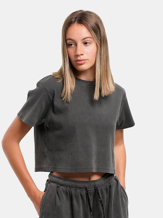 Negozio Damen Sportlich Crop T-Shirt Schwarz