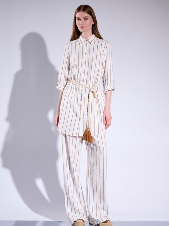 Matis Fashion Women's Striped Long Sleeve Shirt Ecru