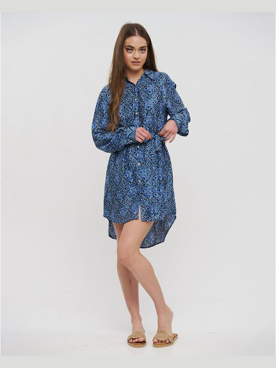 Ble Resort Collection Summer Mini Shirt Dress Dress Blue