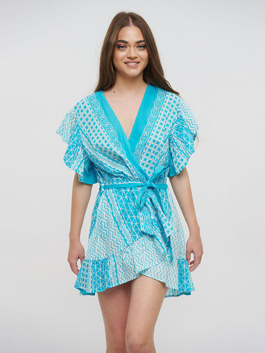 Ble Resort Collection Дамска Риза Дълга Кафтан За Плаж Тюркоазена
