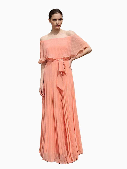 Desiree Maxi Φόρεμα με Βολάν Ροζ