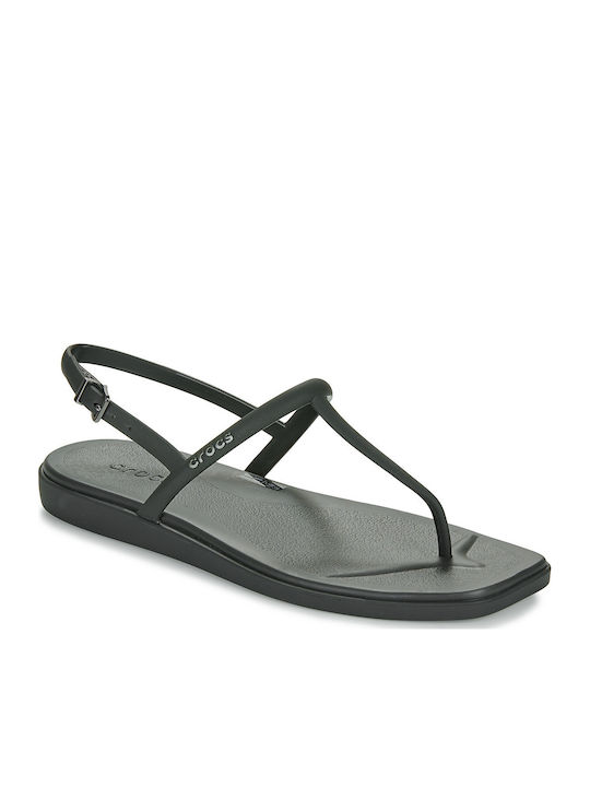 Crocs Miami Leather Women's Flat Sandals in Bla...