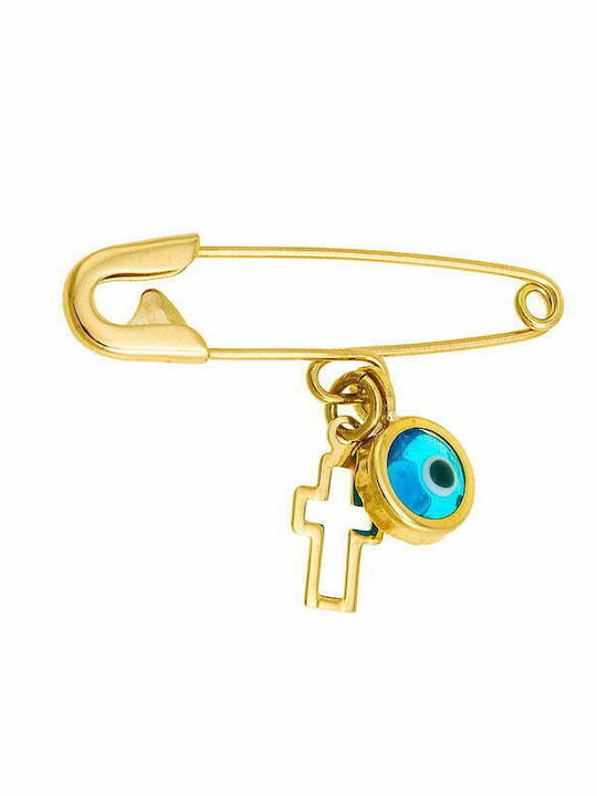 Ioannis Kosmima Child Safety Pin made of Gold 9K with Cross