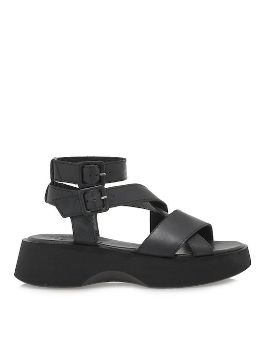 Mario Rossi Leather Women's Flat Sandals in Black Color