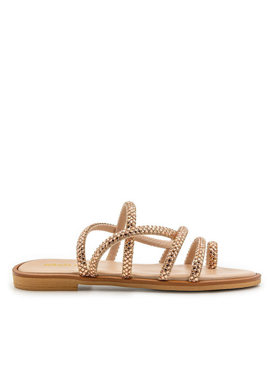 Nikola Rossi Leather Women's Flat Sandals in Gold Color