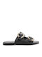 Leather Women's Flat Sandals in Black Color