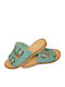 Leather Women's Flat Sandals in Green Color