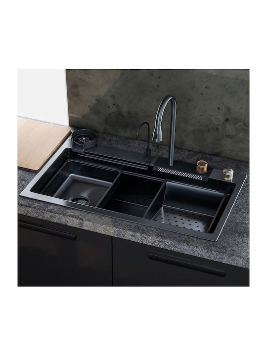 Sanitec Drop-In Sink Left Inox with Faucet W80xD45cm Silver