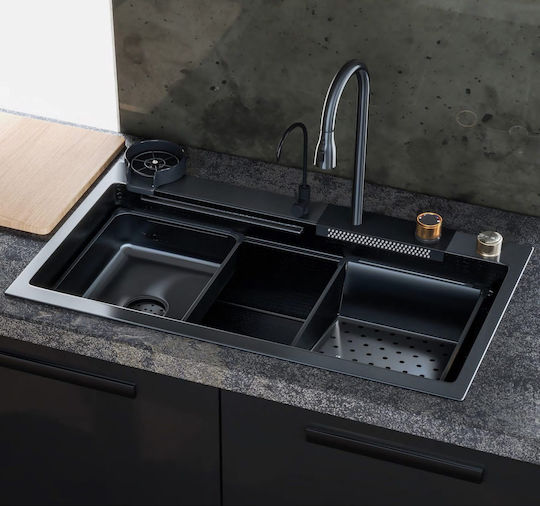Sanitec 108045 Ένθετος Αριστερός Inox με Μπαταρία Μ80xΠ45cm Μαύρος