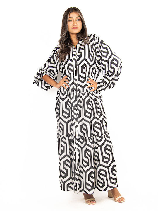 Boho Midi Dress with Geometric Shapes