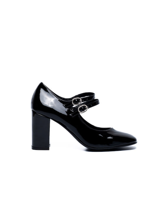 Joys Patent Leather Black Heels with Strap