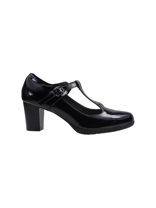M&M Patent Leather Black Heels with Strap