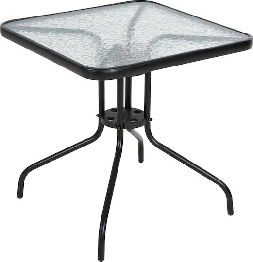 Figo Outdoor Dinner Free Standing Table with Glass Surface and Metal Frame Black 70x70x72cm