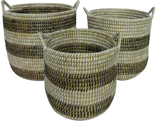 Kaia Καλαθι Λαβες Set 3τμχ Kansgrass Pvc Φυσικο Λευκο Μαυρο D423732xh403732cm