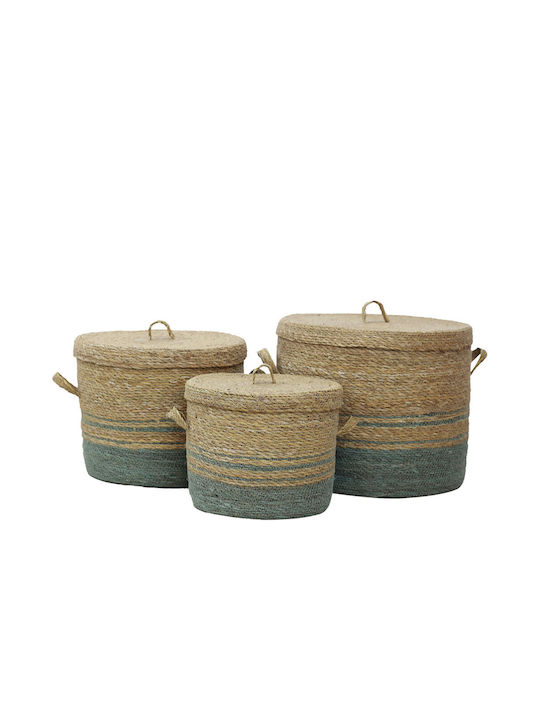Amorgos Wicker Basket Set 3pcs Seagrass Natural Mint D38 32 26xh30 26 22cm 1pc