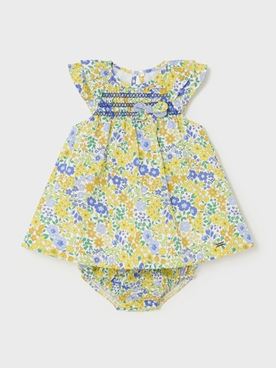 Children's Dress Short Sleeve Floral Set with Panty & Accessories Yellow