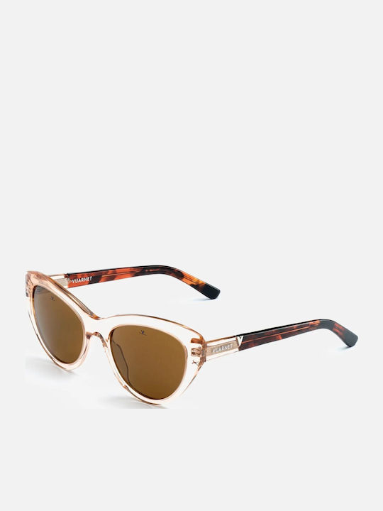 0002 Women's Sunglasses with Beige Plastic Frame and Brown Lens