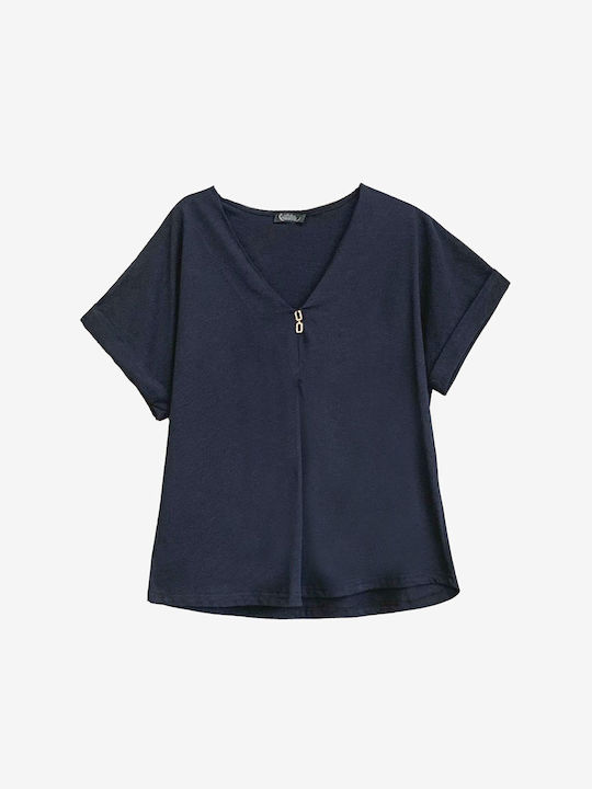 Garantie Women's Blouse Short Sleeve Dark Blue