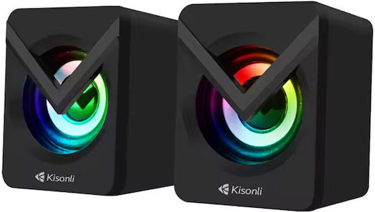 Kisonli L-1040 Ηχεία Υπολογιστή 2.0 με RGB Φωτισμό και Ισχύ 2.5W Μαύρα