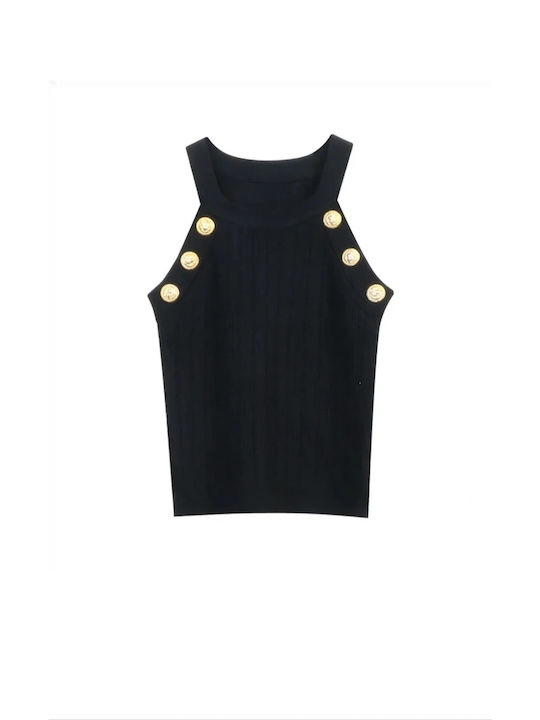 Top with Gold Buttons in Black