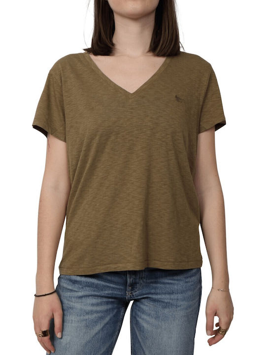 Superdry Women's T-shirt with V Neck Haki