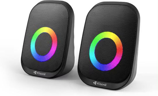 Kisonli X7 Ηχεία Υπολογιστή 2.0 με RGB Φωτισμό και Ισχύ 3W Μαύρα