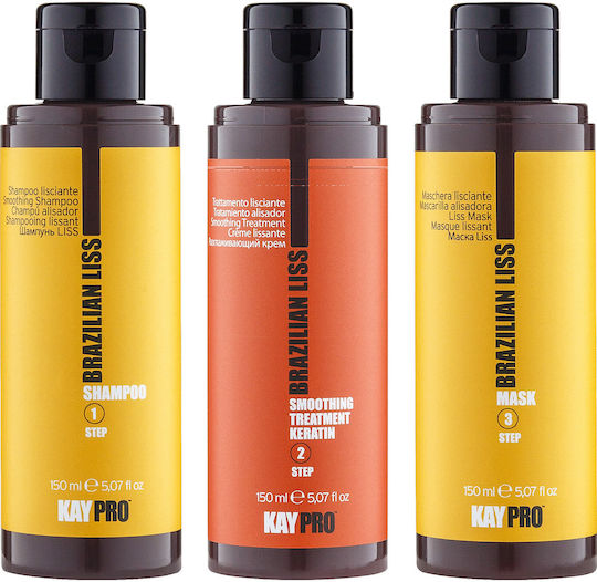 Kepro Brazilian Liss Keratin Treatment Set For Straightening For Frizzy Hair With Shampoo & Mask 3 Pieces